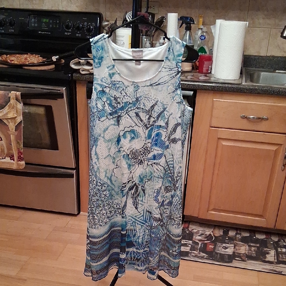 Chico's Blue and White Patterned Midi Dress